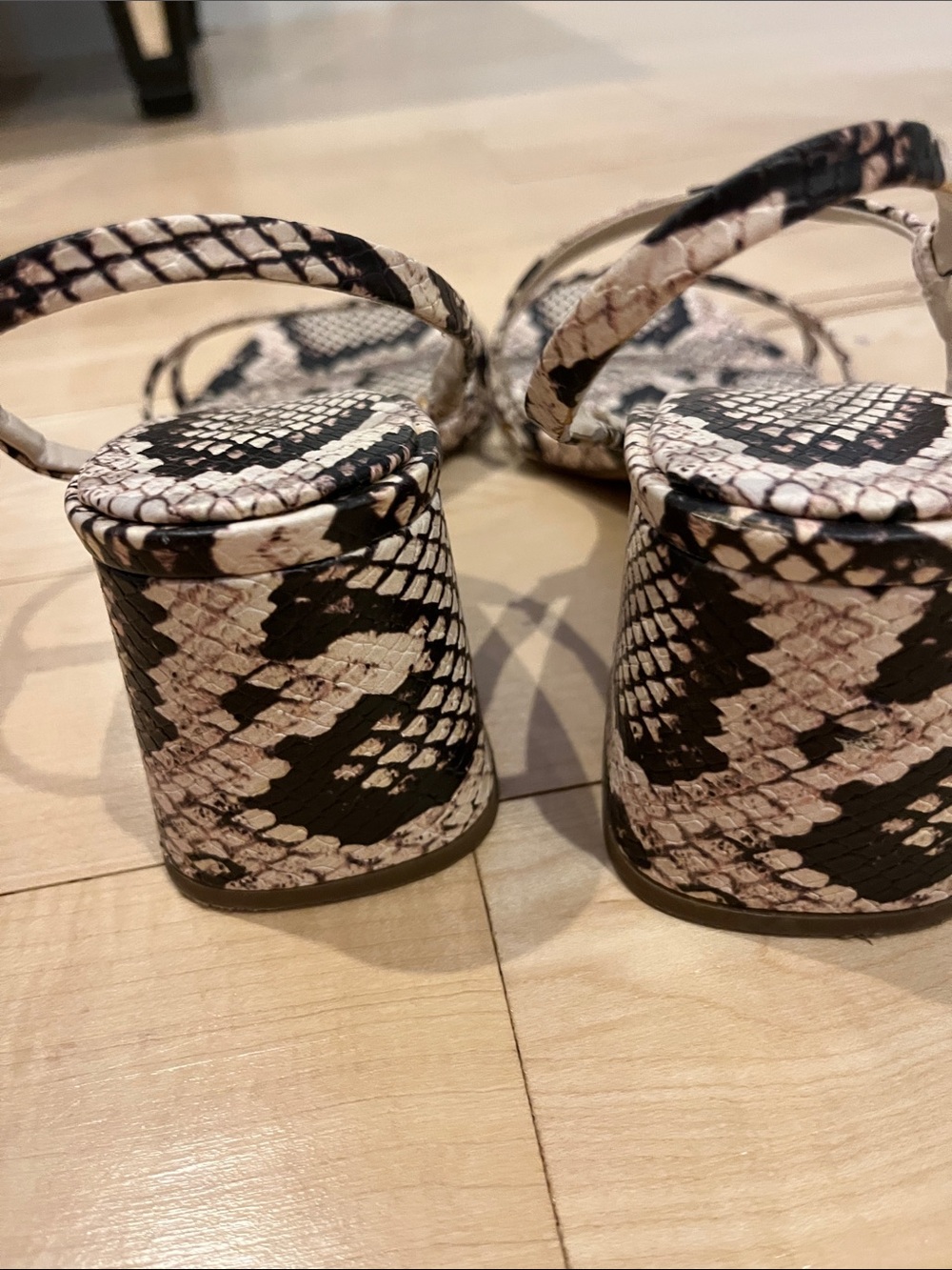 Zara Black & Cream Snake-Print Strappy Sandals - Picture 4 of 8